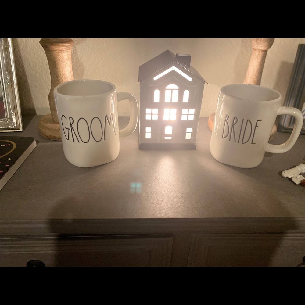 Rae Dunn bride and groom mugs